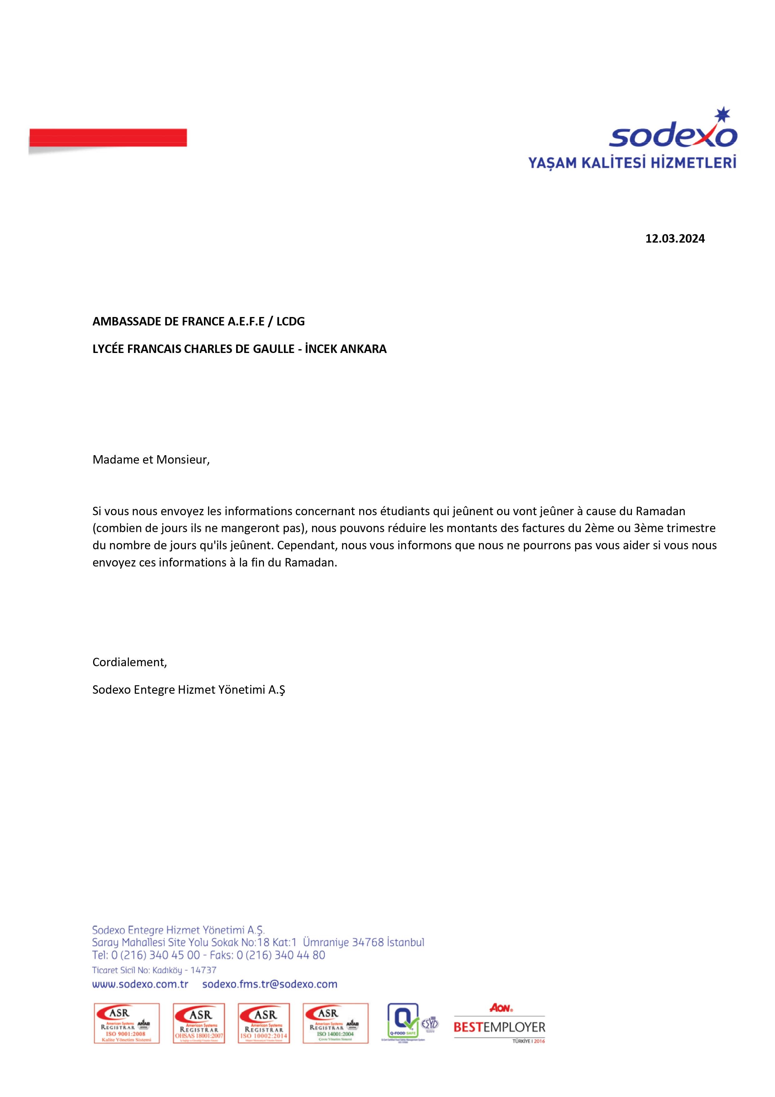 NOTE D’INFORMATION SUR LE MOIS DE RAMADAN